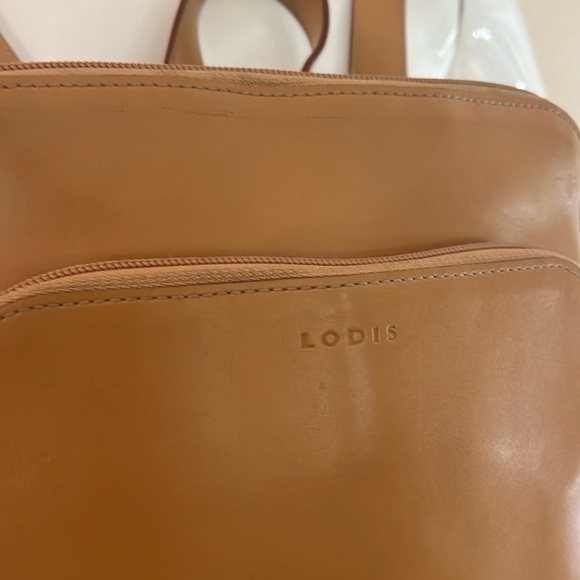 Lodis Tan Smooth Leather Slim Flat Backpack Bag - Picture 6 of 15